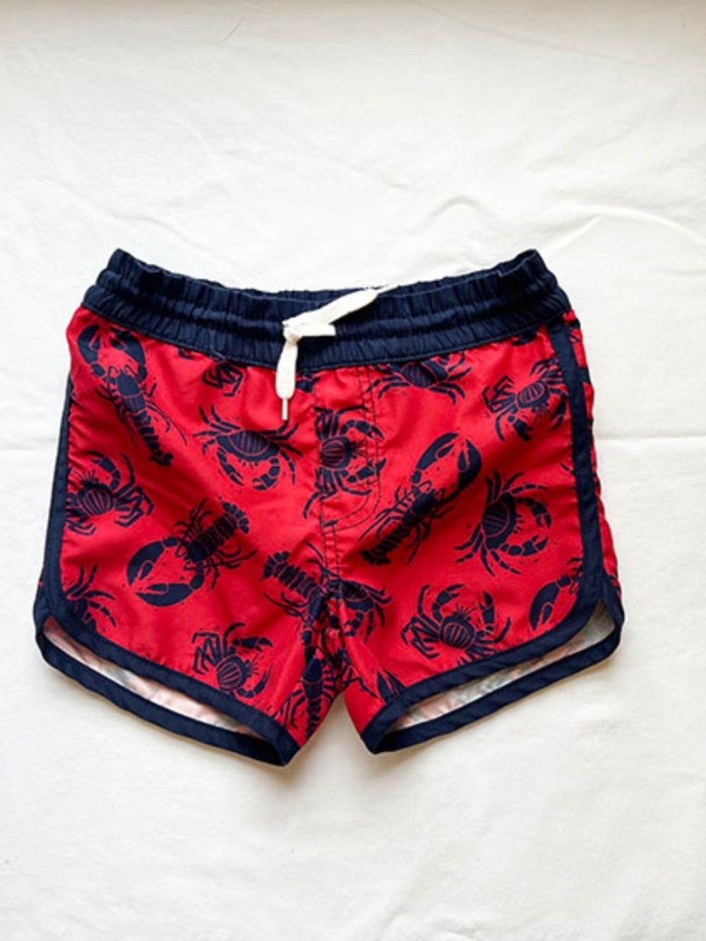 Hatley 2T Board Shorts / Swim Trunks Red with Navy Crabs + Lobsters
